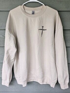 Three Nails Cross Men's Christian Beige Crewneck Sweater Size XL